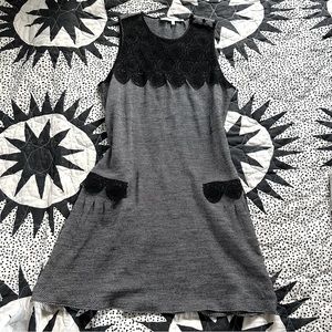 Mona & Holly Lightweight Wool Lace Trim Mini Dress